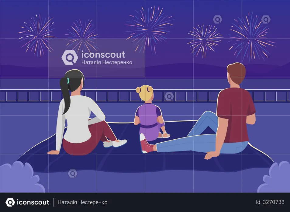 Family watching fireworks  Illustration