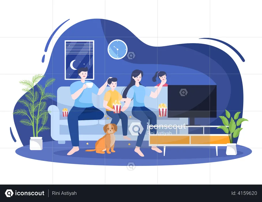 Family watching movie on tv  Illustration