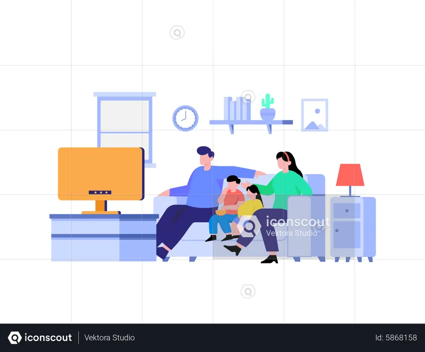 Family Watching Television  Illustration