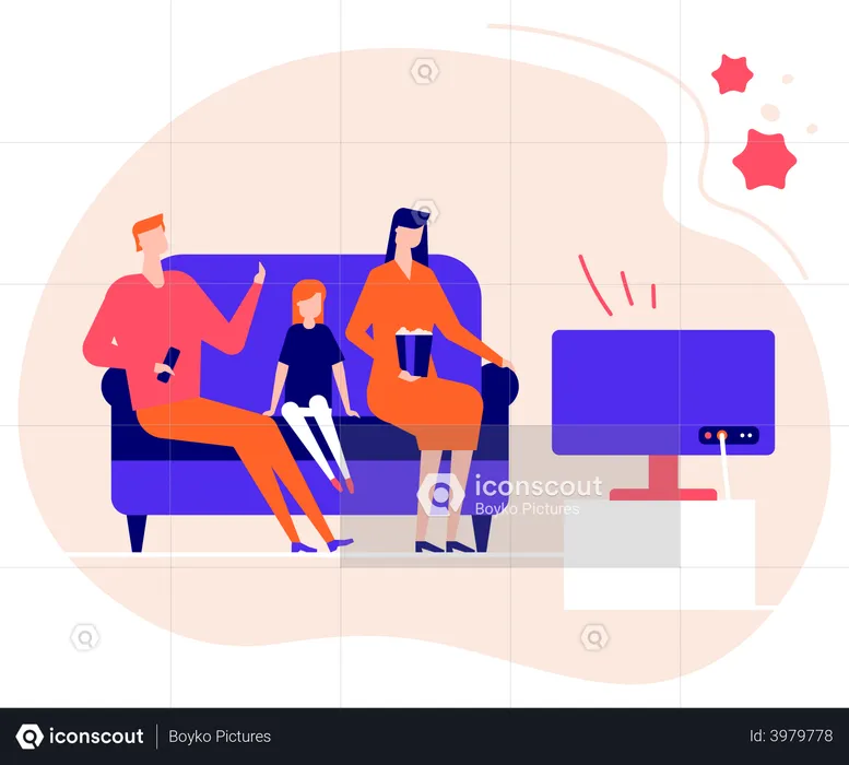 Family watching tv show  Illustration
