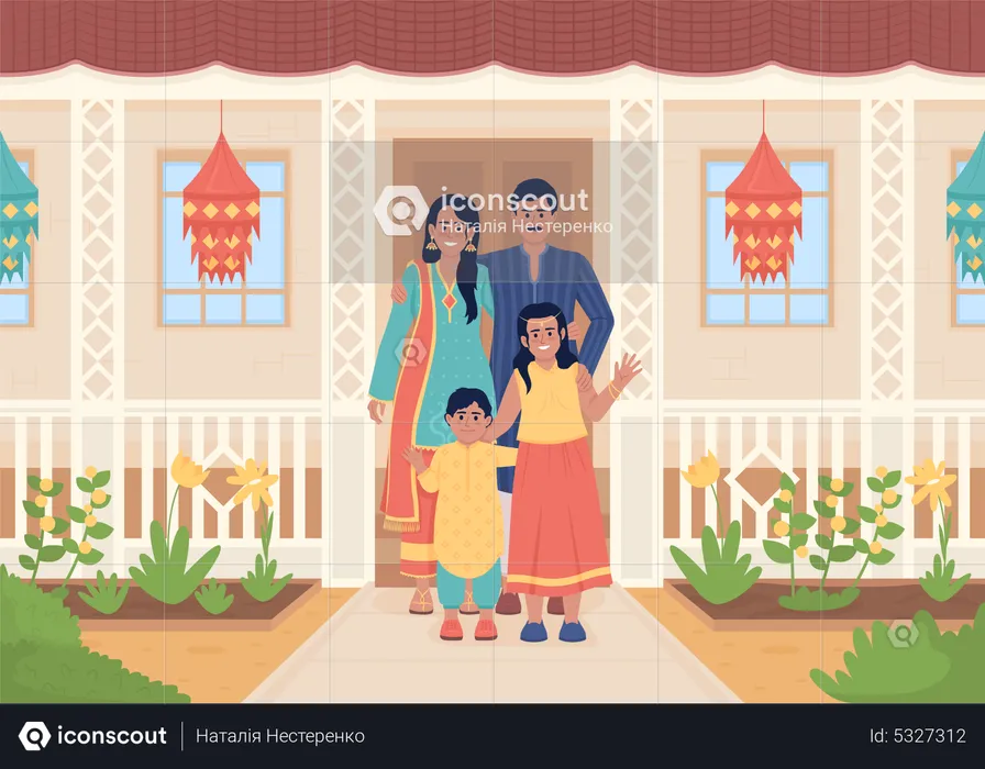 Family wearing indian ethnic outfits  Illustration