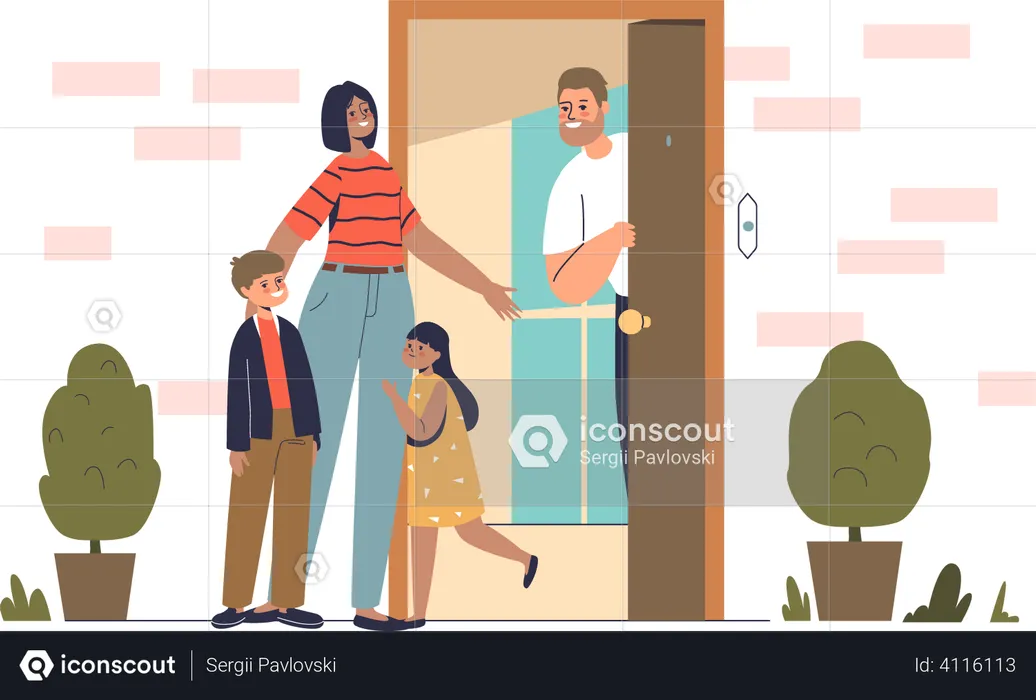 Family welcome mother at home  Illustration