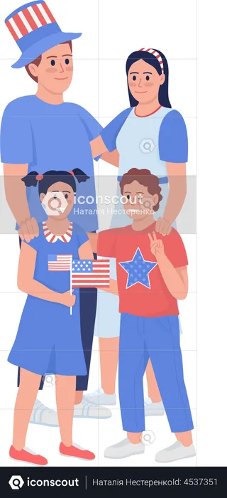 Family with American symbolic  Illustration