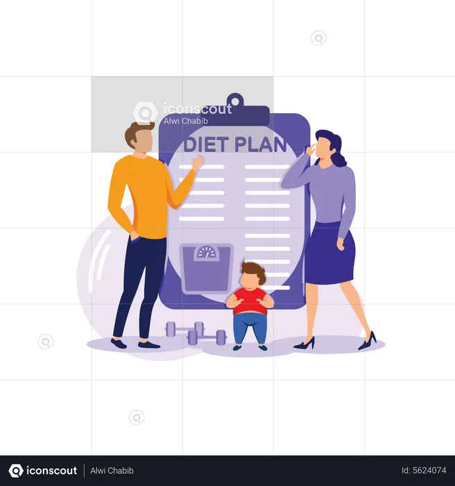Family with diet plan  Illustration