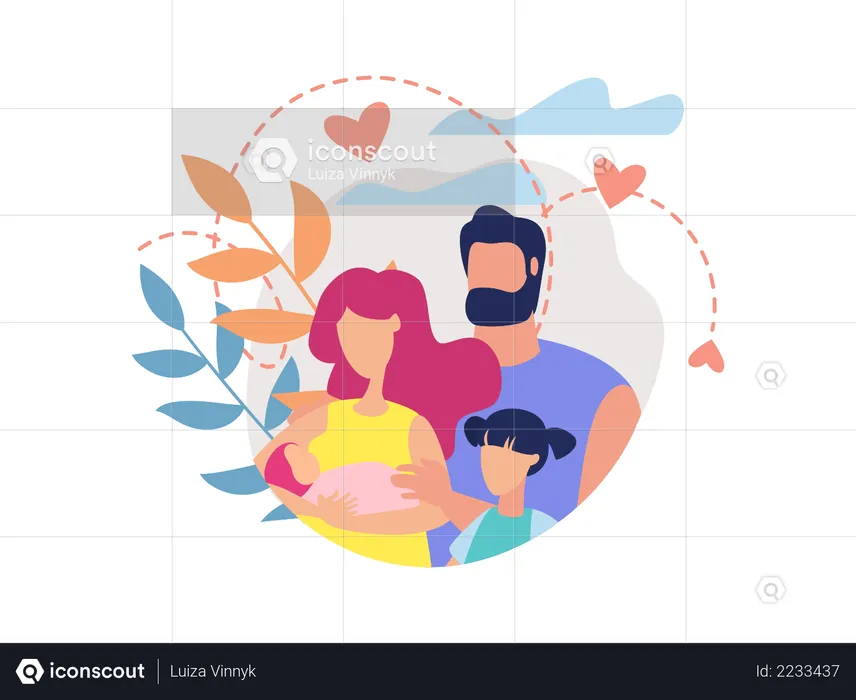 Family with new born baby  Illustration