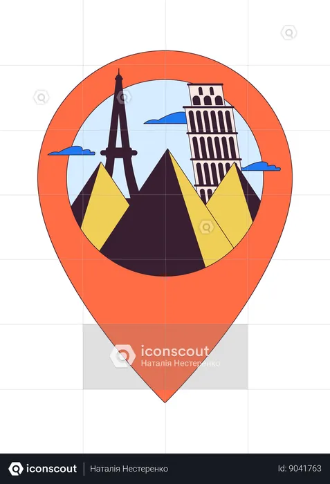 Famous monuments pin location  Illustration