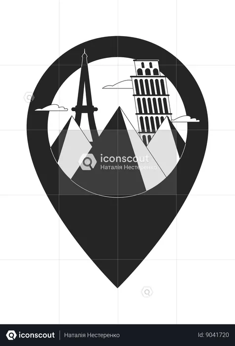 Famous monuments pin location  Illustration