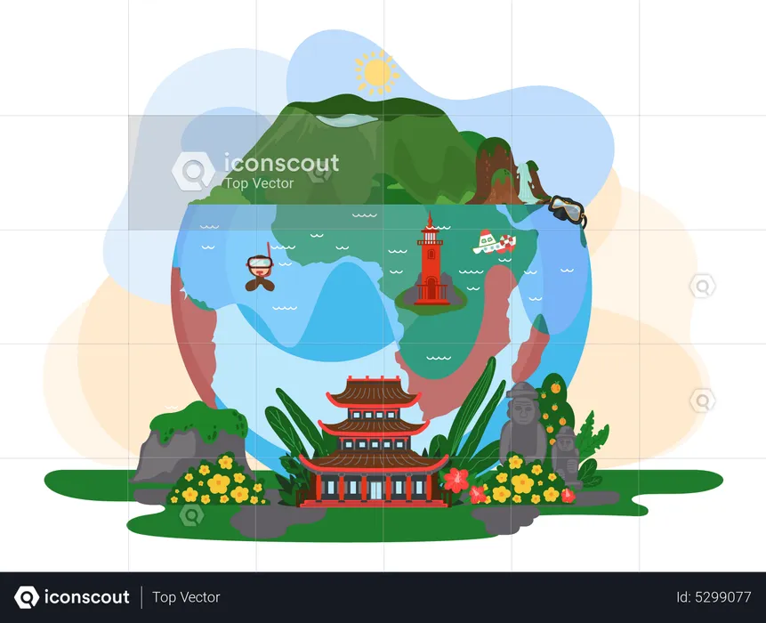 Famous places to visit for tourists around the world  Illustration