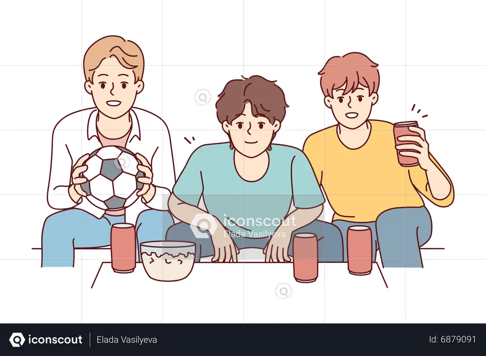 Fans de football regardant un match de football  Illustration