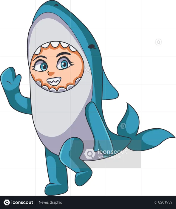Garoto vestindo fantasia de tubarão  Ilustração