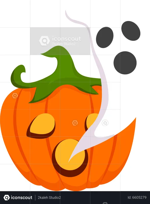 Fantasma de halloween con calabaza  Ilustración