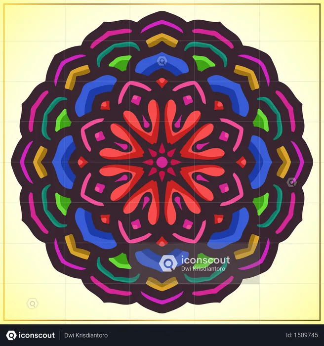 Farbenfrohe Mandala-Kunst mit floralen Motiven  Illustration