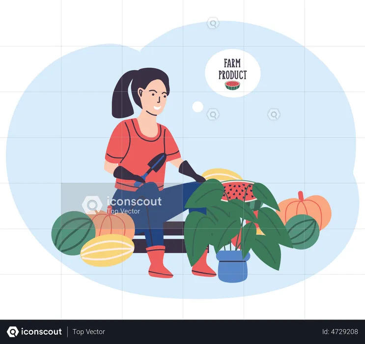Farm Product Seller sitting with fruits  Illustration