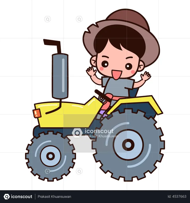 Farm worker driving tractor  Illustration