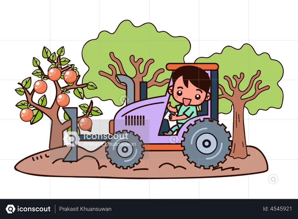 Farm worker driving tractor in farm  Illustration