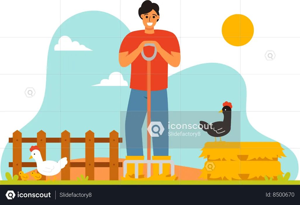 Farmer and Chicken Coop  Illustration