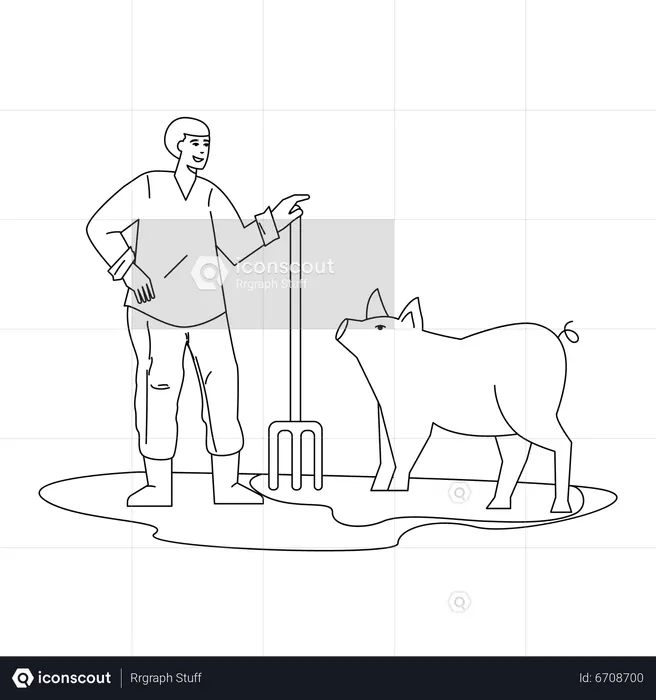 Farmer And Pig  Illustration
