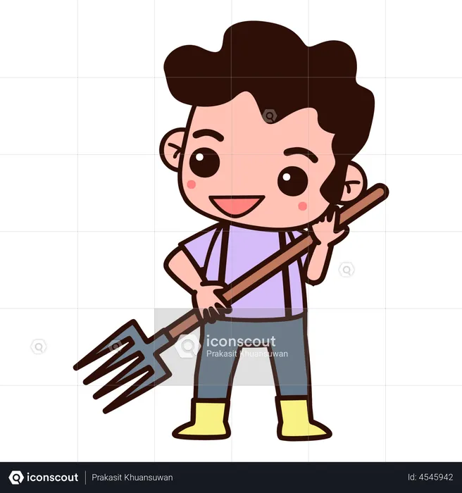 Farmer boy holding rake  Illustration