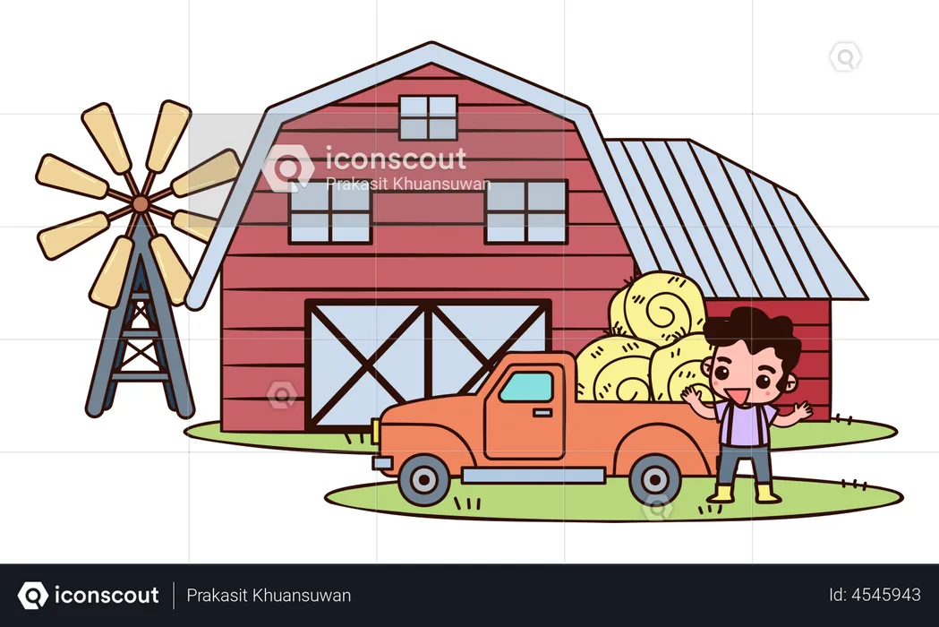 Farmer boy standing in farm  Illustration