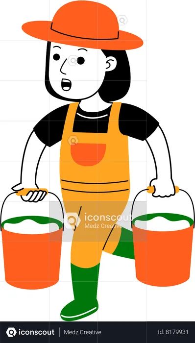 Farmer carrying milk bucket  Illustration