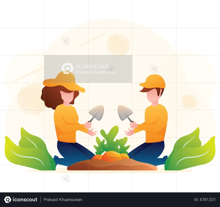 Farmer couple planting carrot  Illustration