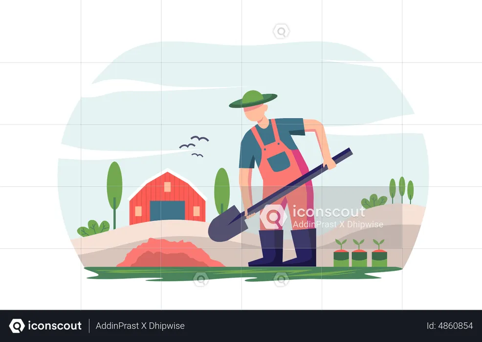 Farmer Digging Hole  Illustration