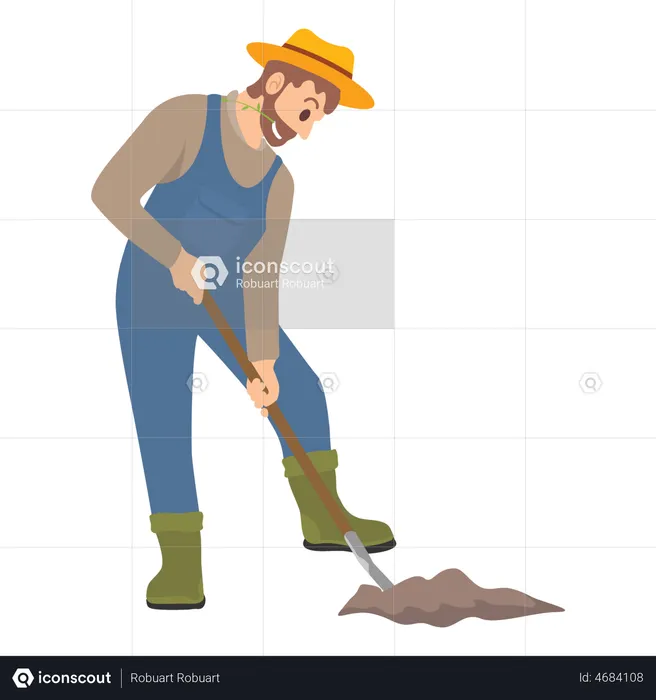 Farmer digging hole using shovel  Illustration
