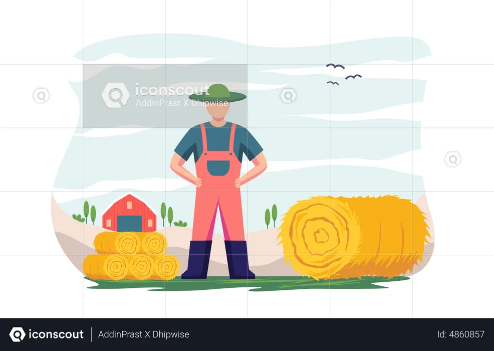 Farmer Doing Haystack  Illustration