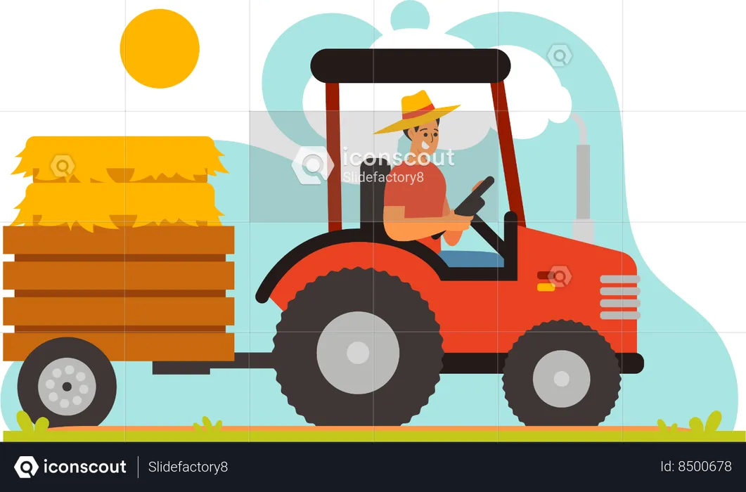 Farmer Driving a Tractor  Illustration