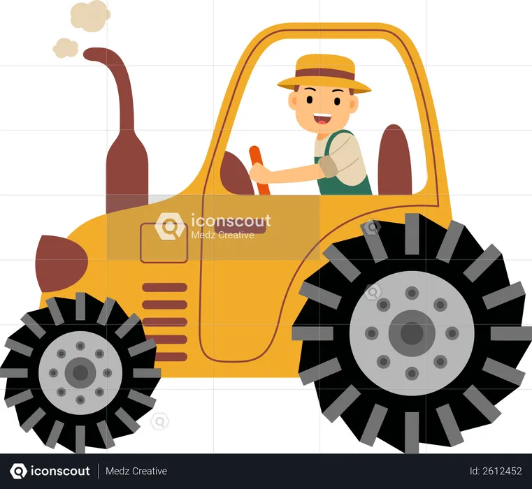 Farmer driving his tractor into farm filed  Illustration