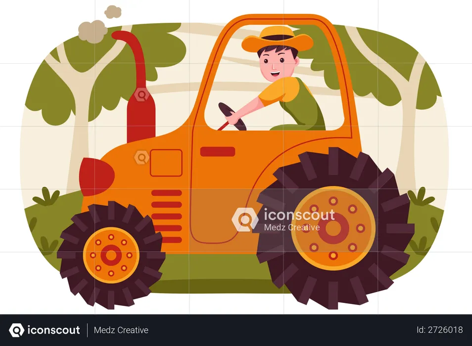 Farmer driving tractor  Illustration