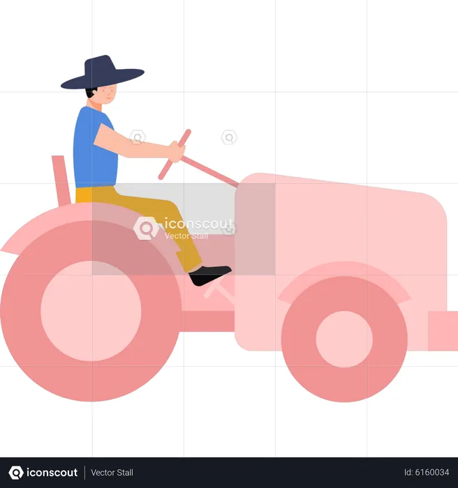 Farmer driving tractor  Illustration