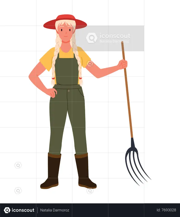 Farmer Girl holding fork  Illustration