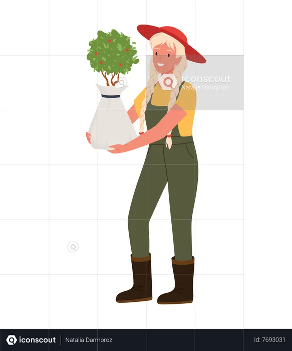 Farmer Girl holding plant  Illustration