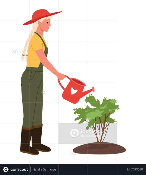 Farmer Girl watering plant  Illustration