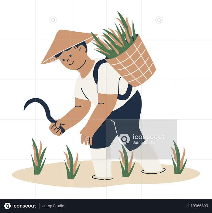 Farmer Harvesting Crops  Illustration