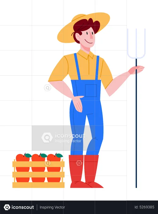 Farmer holding a pitchfork.  Illustration