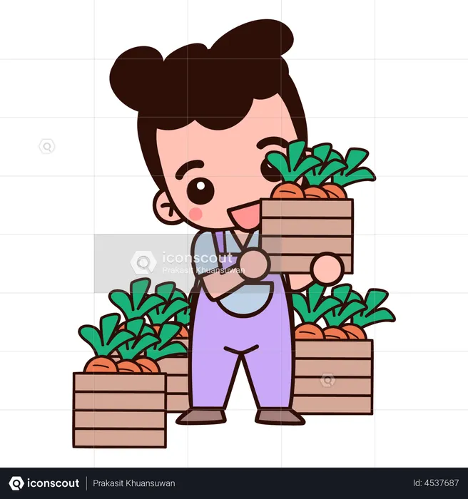 Farmer holding carrot basket  Illustration