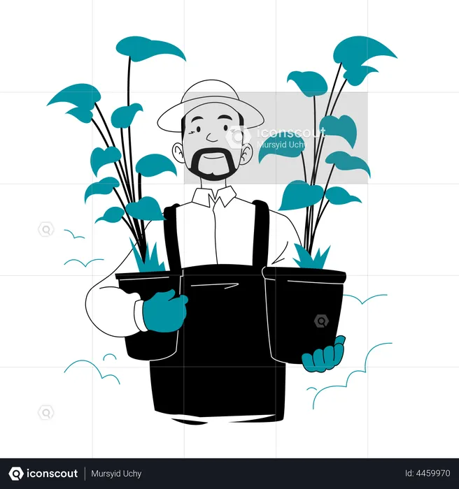 Farmer holding plant pots  Illustration