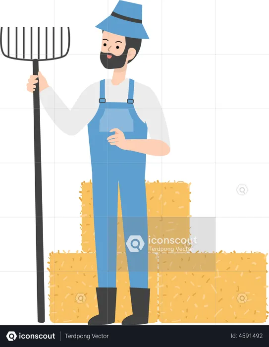 Farmer holding rake  Illustration