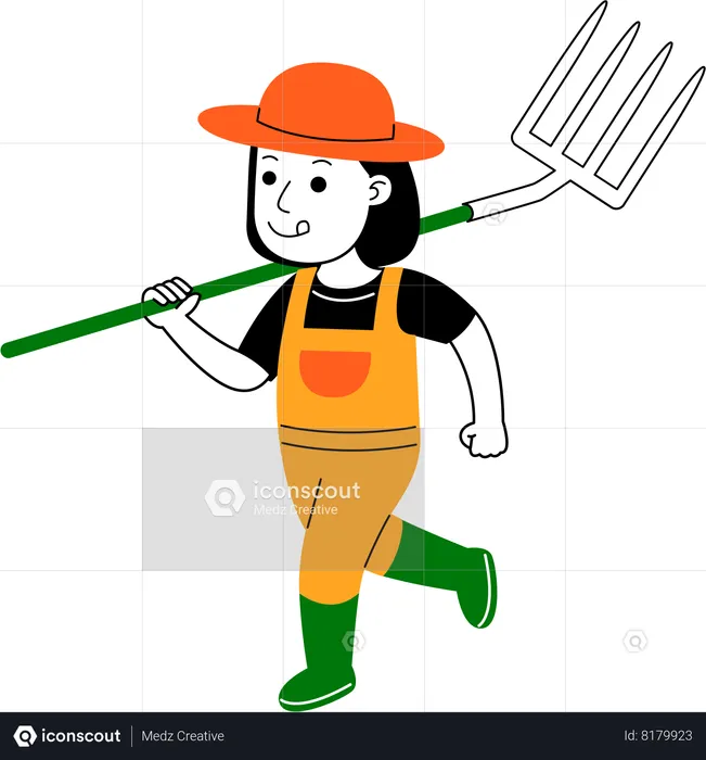 Farmer holding rake  Illustration