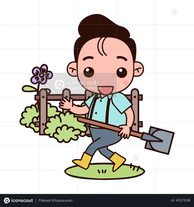 Farmer holding shovel  Illustration