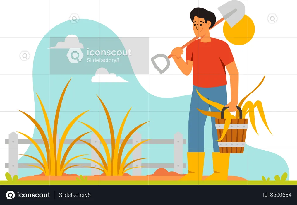 Farmer is Cleaning the Garden  Illustration