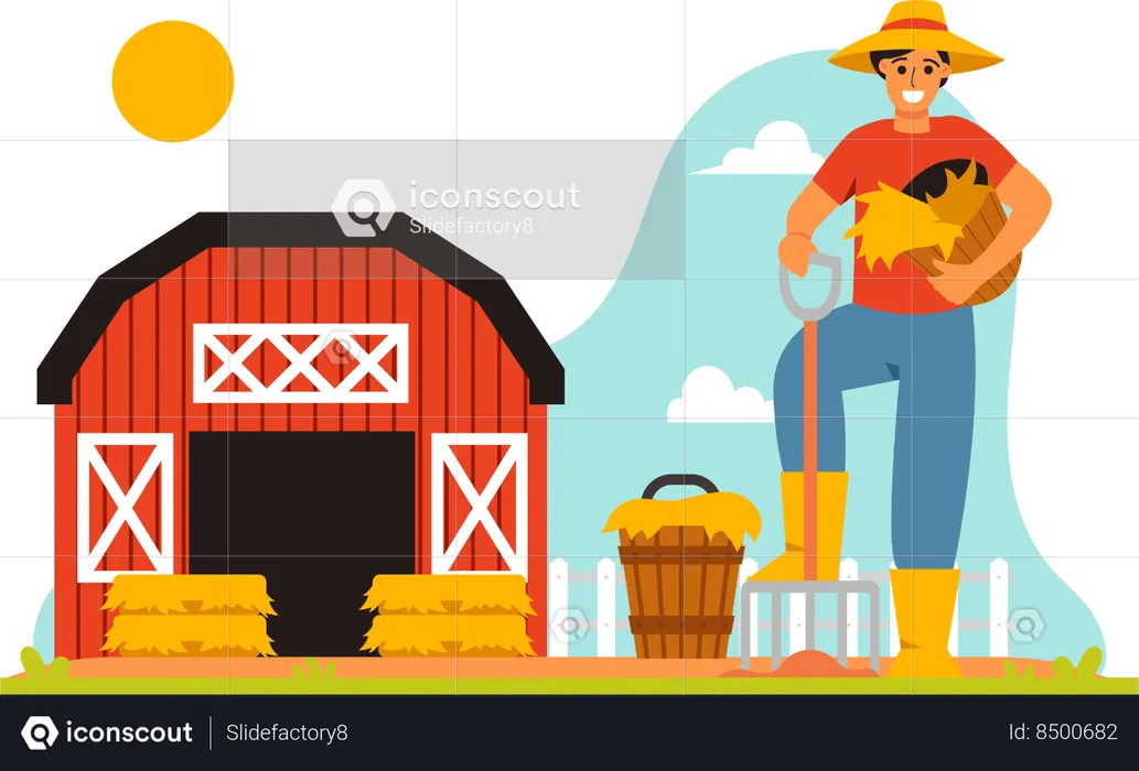 Farmer is Tidying Up the Hay  Illustration