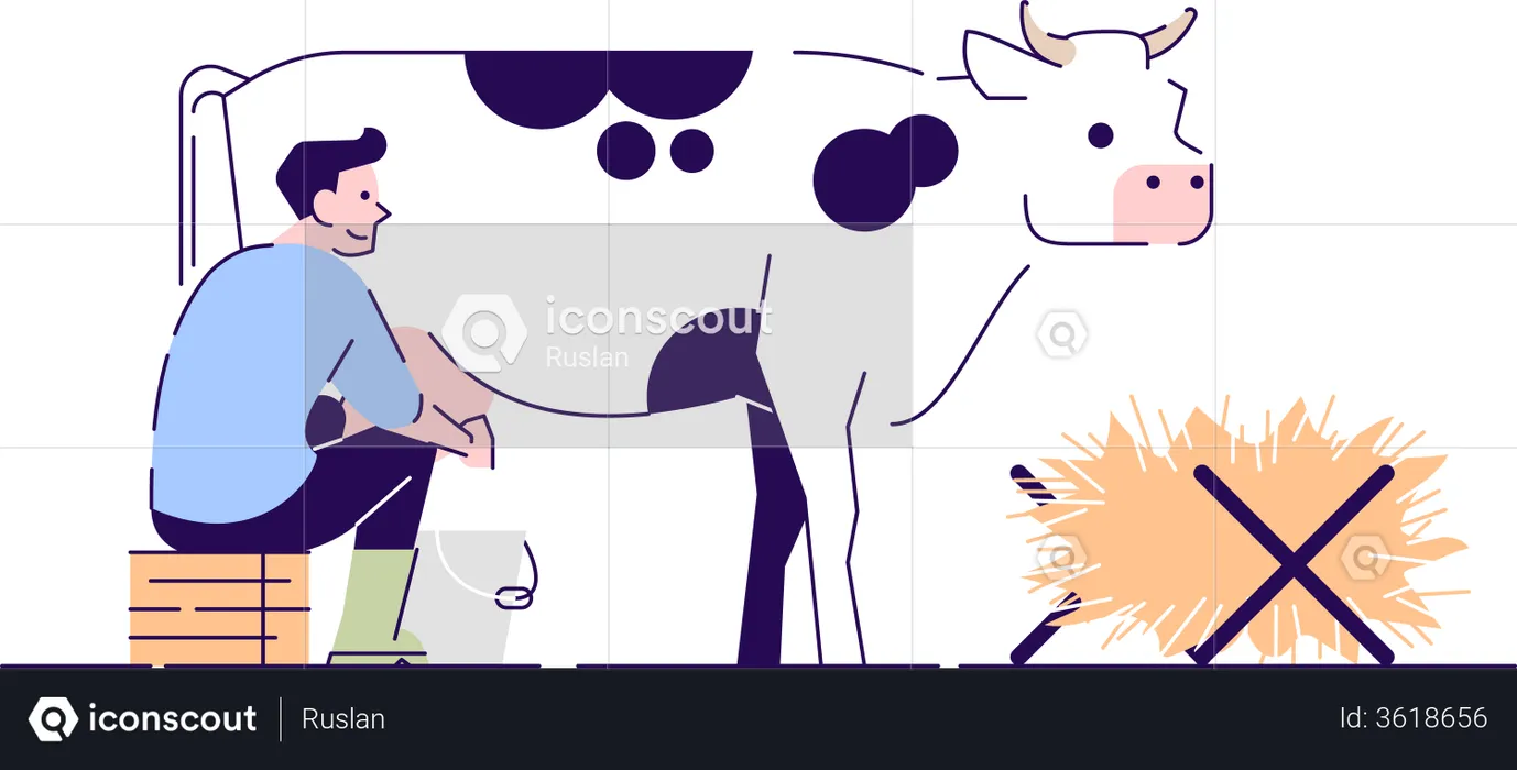 Farmer milking cow  Illustration
