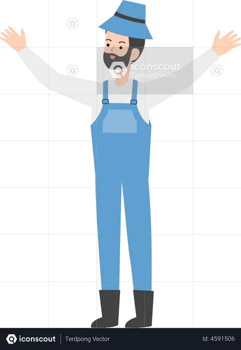 Farmer raising both hands  Illustration