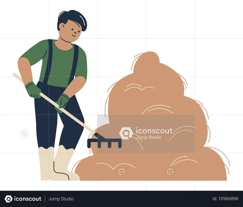 Farmer Raking Hay  Illustration