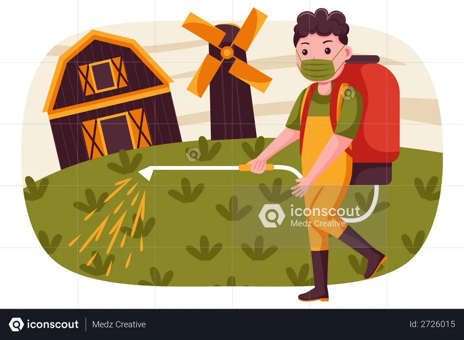 Farmer spraying pesticides in farm  Illustration