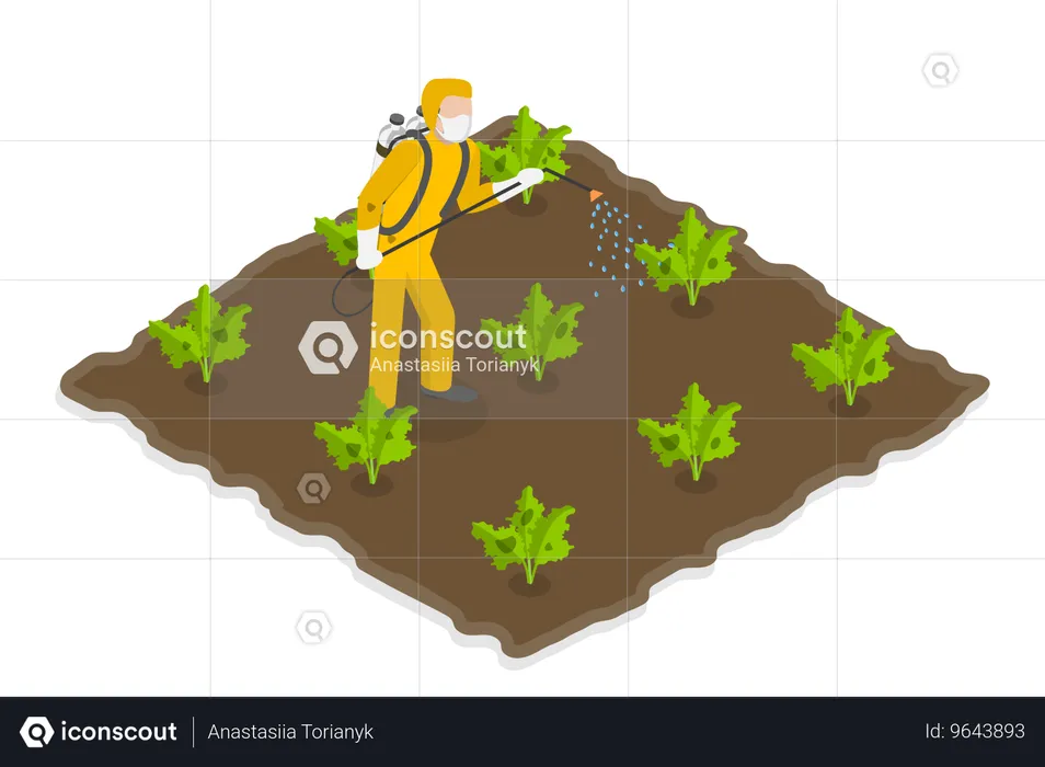 Farmer Spraying Pesticides on Field  Illustration