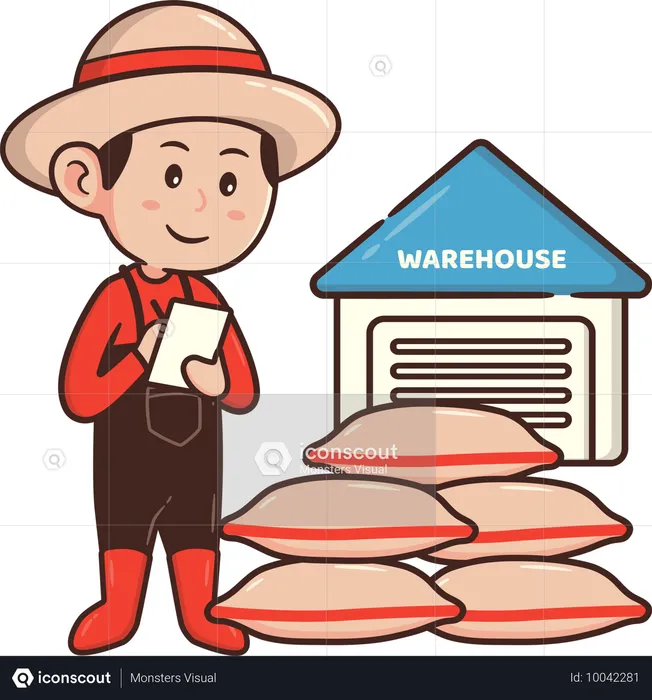 Farmer stores his wheat cultivation in warehouse  Illustration